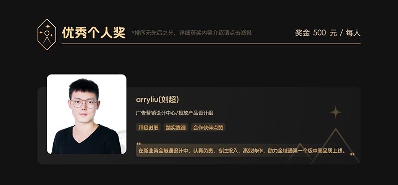 优秀个人奖，广告营销设计中心投放产品设计组